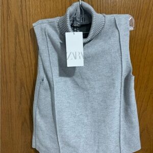 Zara Light Gray Turtleneck Sleeveless Top